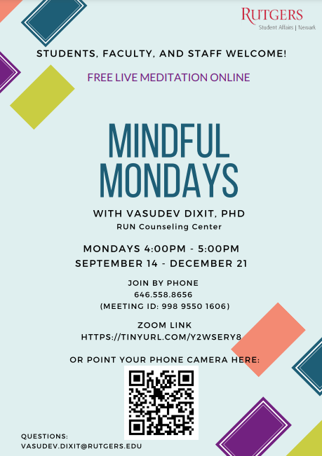 Mindful Mondays Poster with event details and url. Click for PDF version with text.